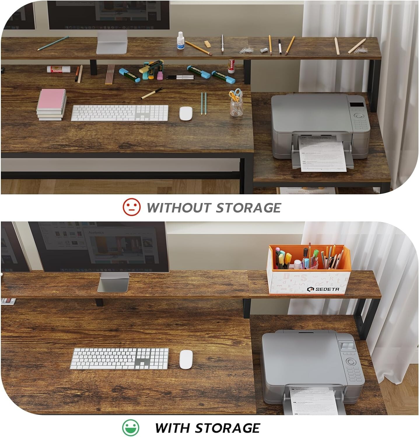 L Shaped Desk with Monitor Shelf 66" Home Office Desk w/Led Lights &Power Outlet