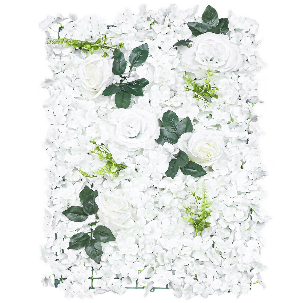 6PCS Artificial Flower Wall Panel White Hydrangea Rose Wedding Decor Backdrop