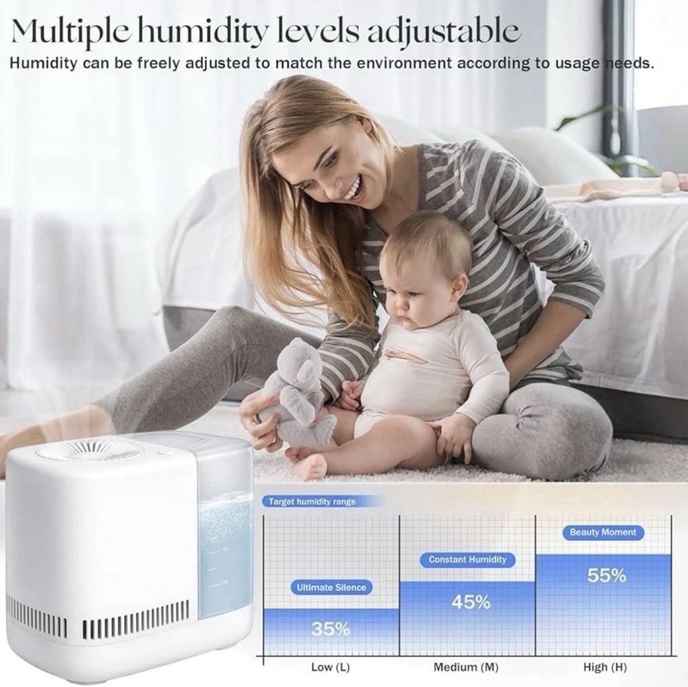 Bedside Evaporative Humidifier w/ Remote 2.5L Night Light, Adjustable, Timer
