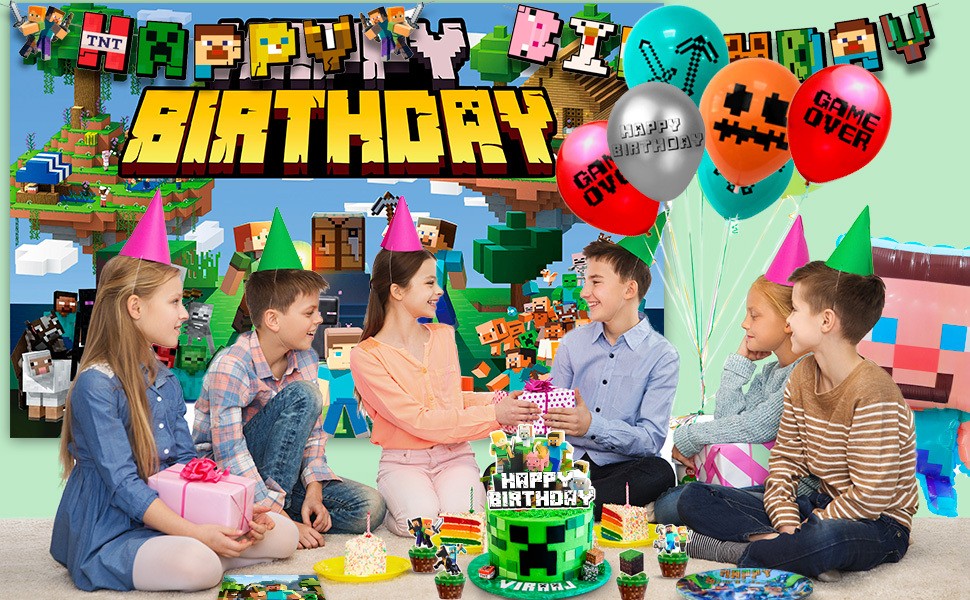 113 Minecraft Birthday Party Decorations Tableware Balloons Banner Plates Cups