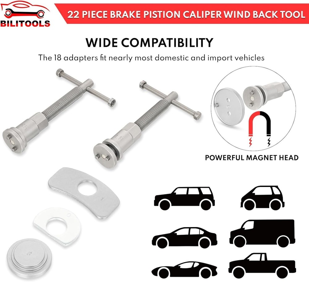 Brake Caliper Piston Rewind Tool with Dual-Functionality for Various Vehicles