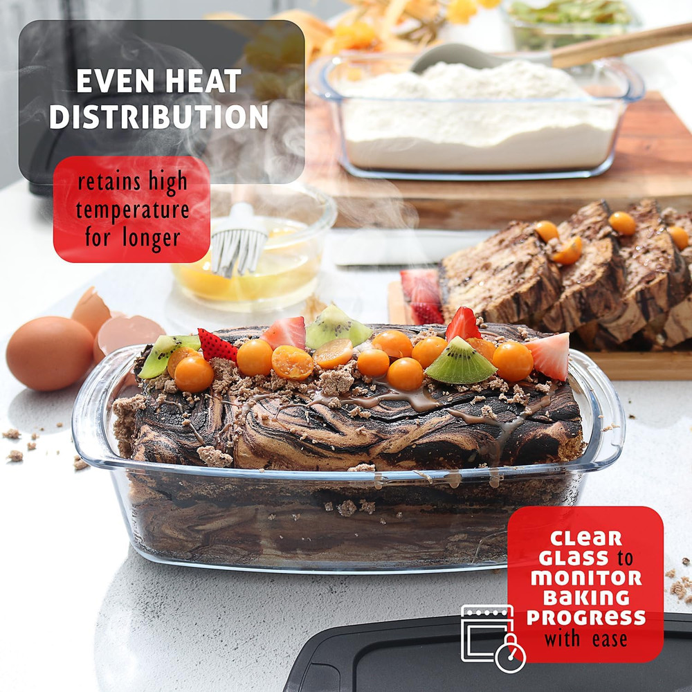 EATEX Glass Bread Pans for Homemade Bread Baking, 1.9 Quart Deep Rectangular