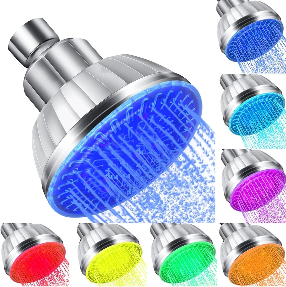 LED Shower Head with Light, 7 Color Light Automatically Changing Silver