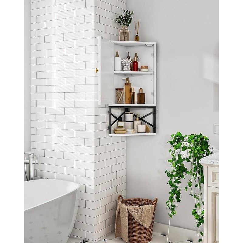 Wall Mounted Corner Bathroom Cabinet Adjustable Storage Space Saver Organizer US