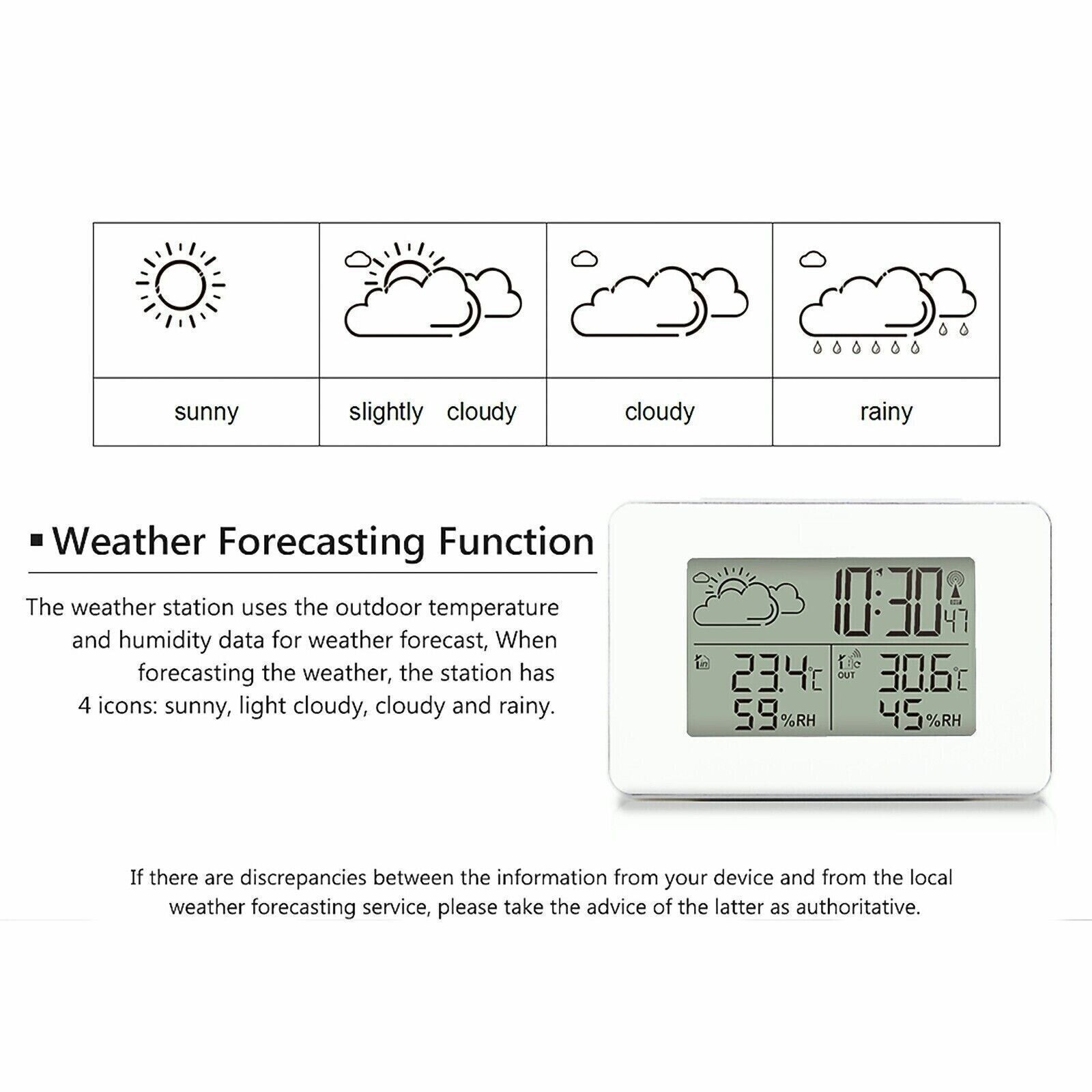 Wireless Indoor & Outdoor Weather Station Clock Calendar Digital LCD Thermometer