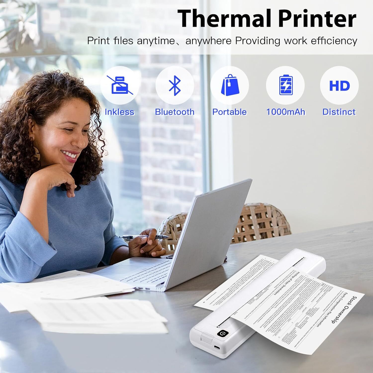 Raycial Portable Printer Wireless for Travel Bluetooth Inkless for Office Home