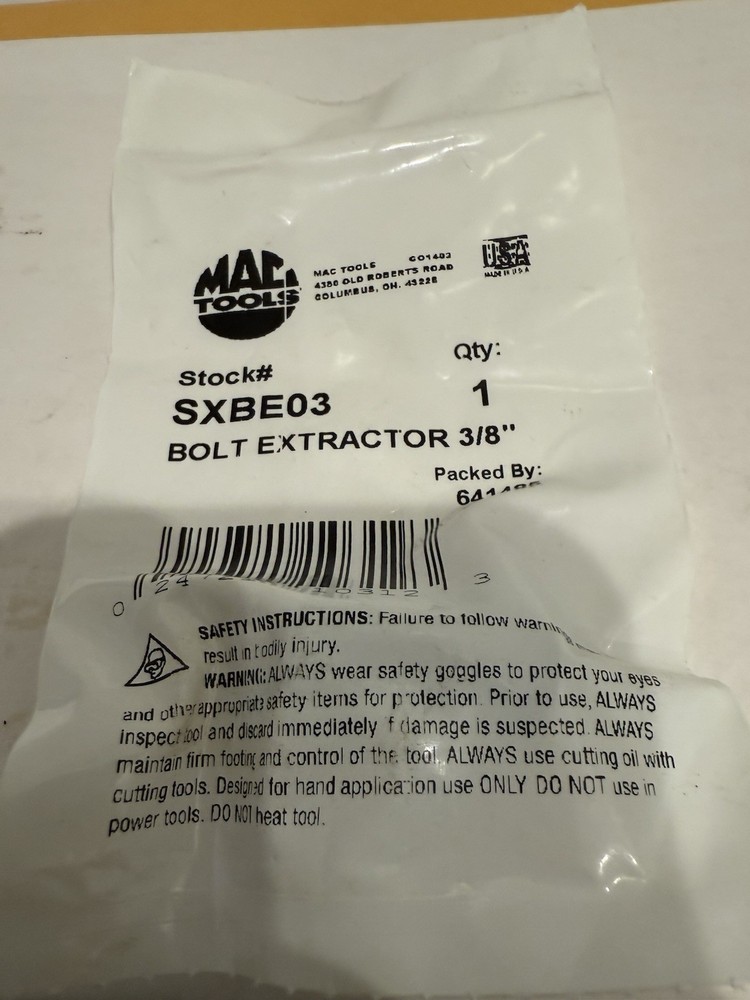 New Mac Tools SXBE03 Bolt Extractor, 3/8”
