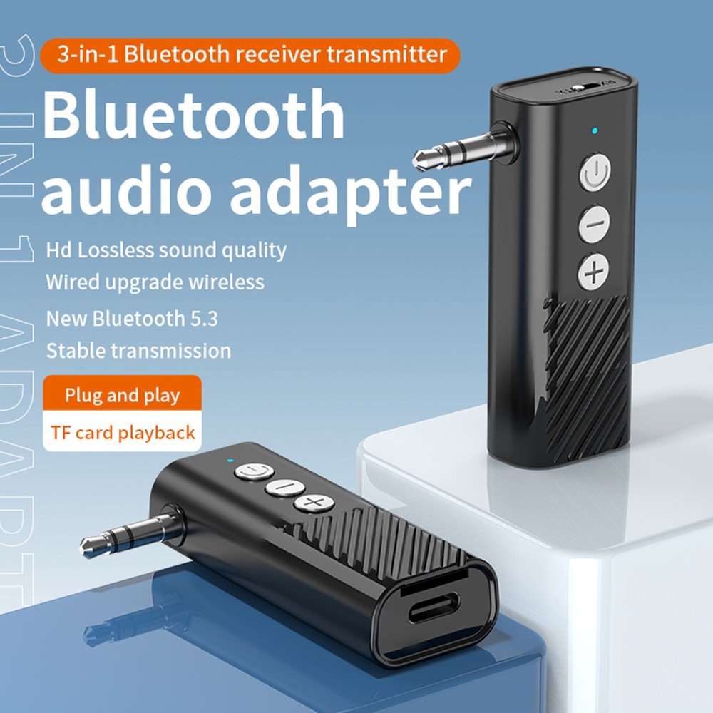 Black 3-in-1 Wireless Bluetooth ABS 5.3 Transmitter Receiver Adapter Audio