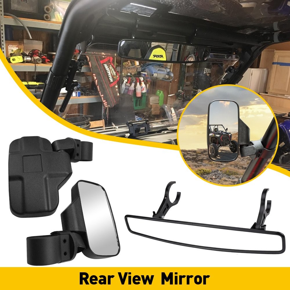 Universal UTV View Rear Mirror Side Center + Mirror Set Adjustable 1.75"-2"