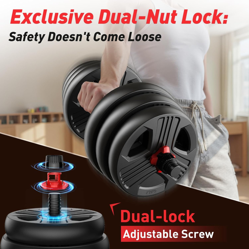 Adjustable dumbbell set with storage tray