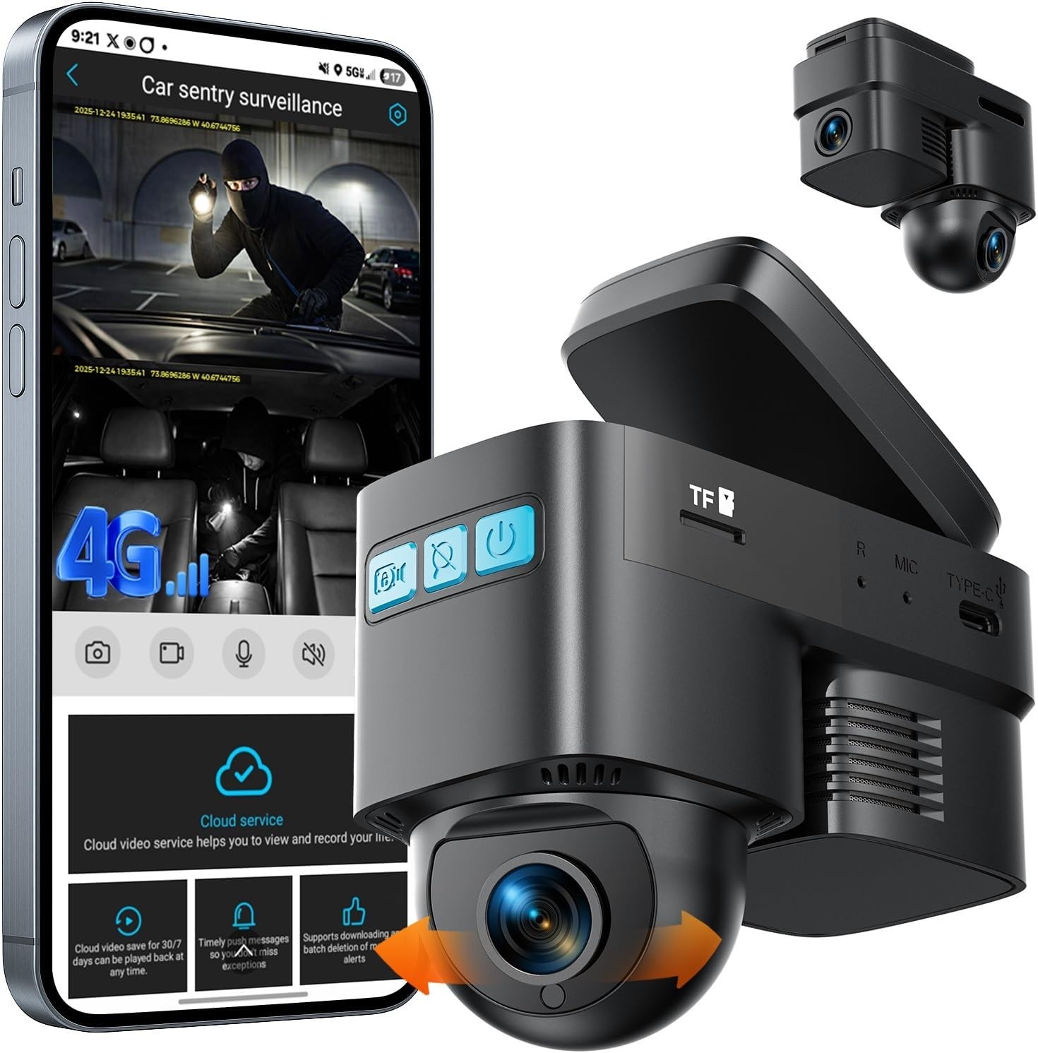 4G LTE Cellular Dash Cam with Live Streaming & GPS Tracking - Dual Car Security
