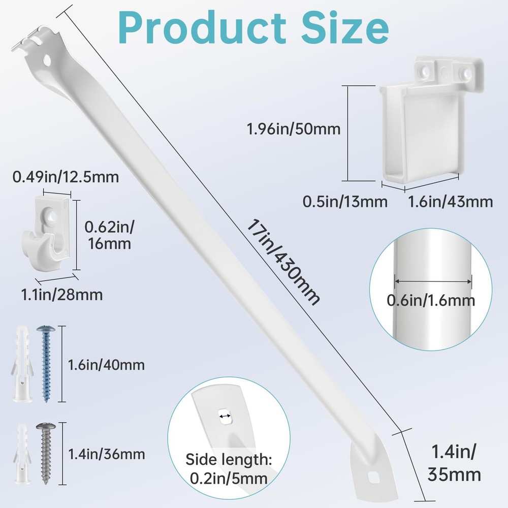 12 Inch Wire Shelf Brackets Set, 4 Wire Rack Support Brackets, 8 Wire Shelf C...