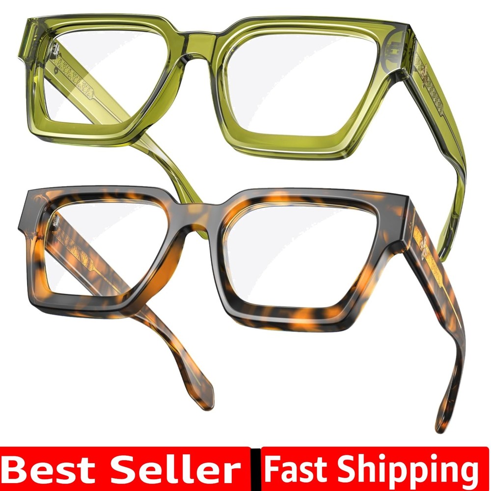 2 Pack Blue Light Blocking Glasses Rectangle Frame and Chic Preppy Look for W...