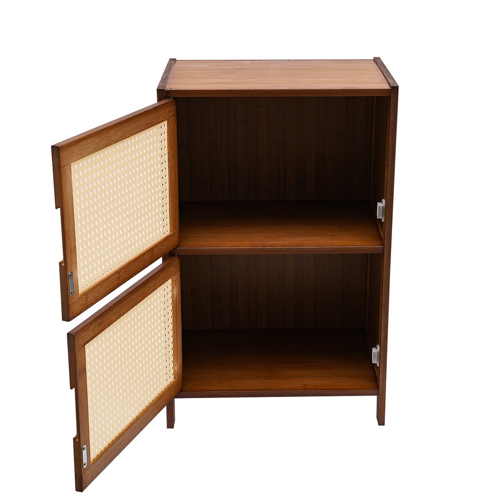 Modern Design Bamboo Bedside Table 2 Tier Nightstand Floor Standing