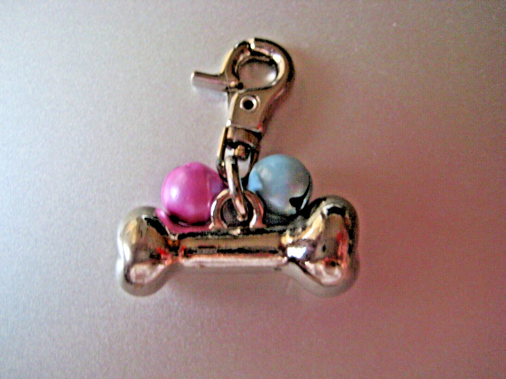 Silver Bone + 2 Bells Dog Tag Charm Zipper Pull NEW