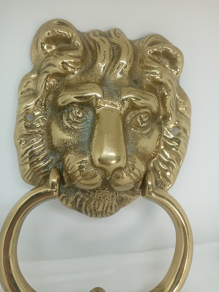Vtg. Brass Cast Lion Head Door Knocker. Solid. Heavy.