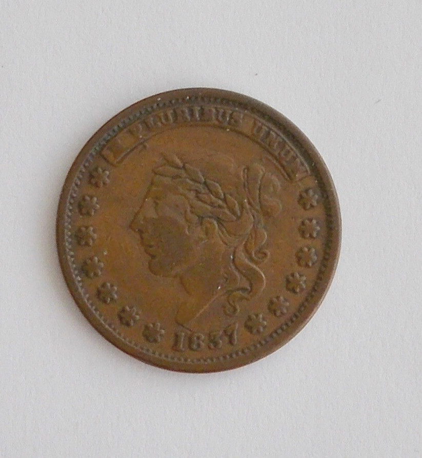 1837 Copper E Pluribus Unum TOKEN, One Cent For Tribute