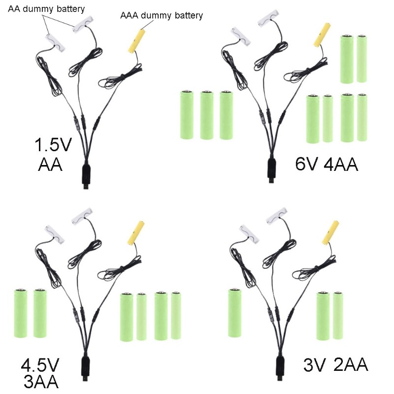 2AA + AAA Battery Eliminator USB Power Supply Cable Replace 1-4pcs 1.5V Battery