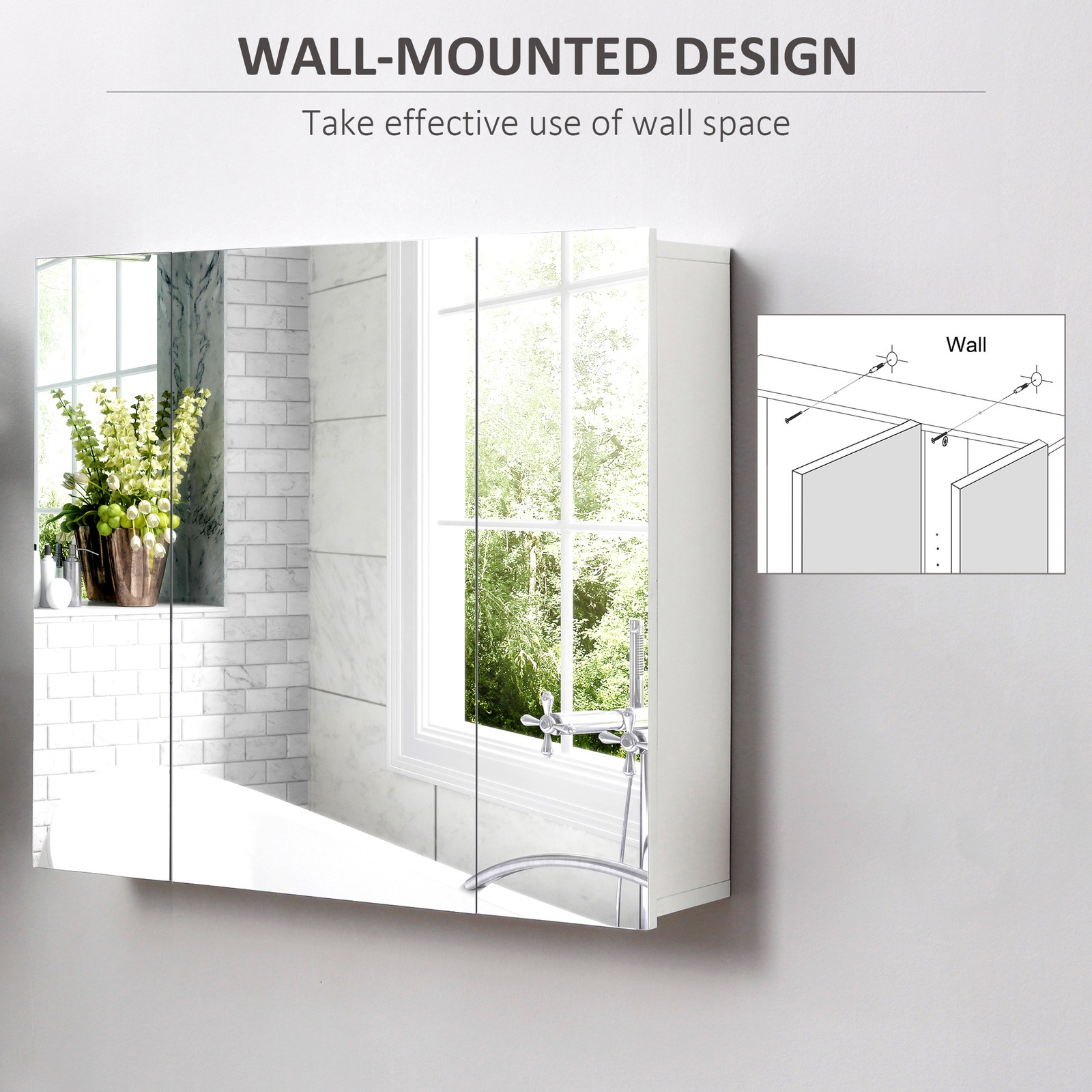 Wall-Mounted Mirror Medicine Cabinet for Bathroom 3-Door and Adjustable Shelves