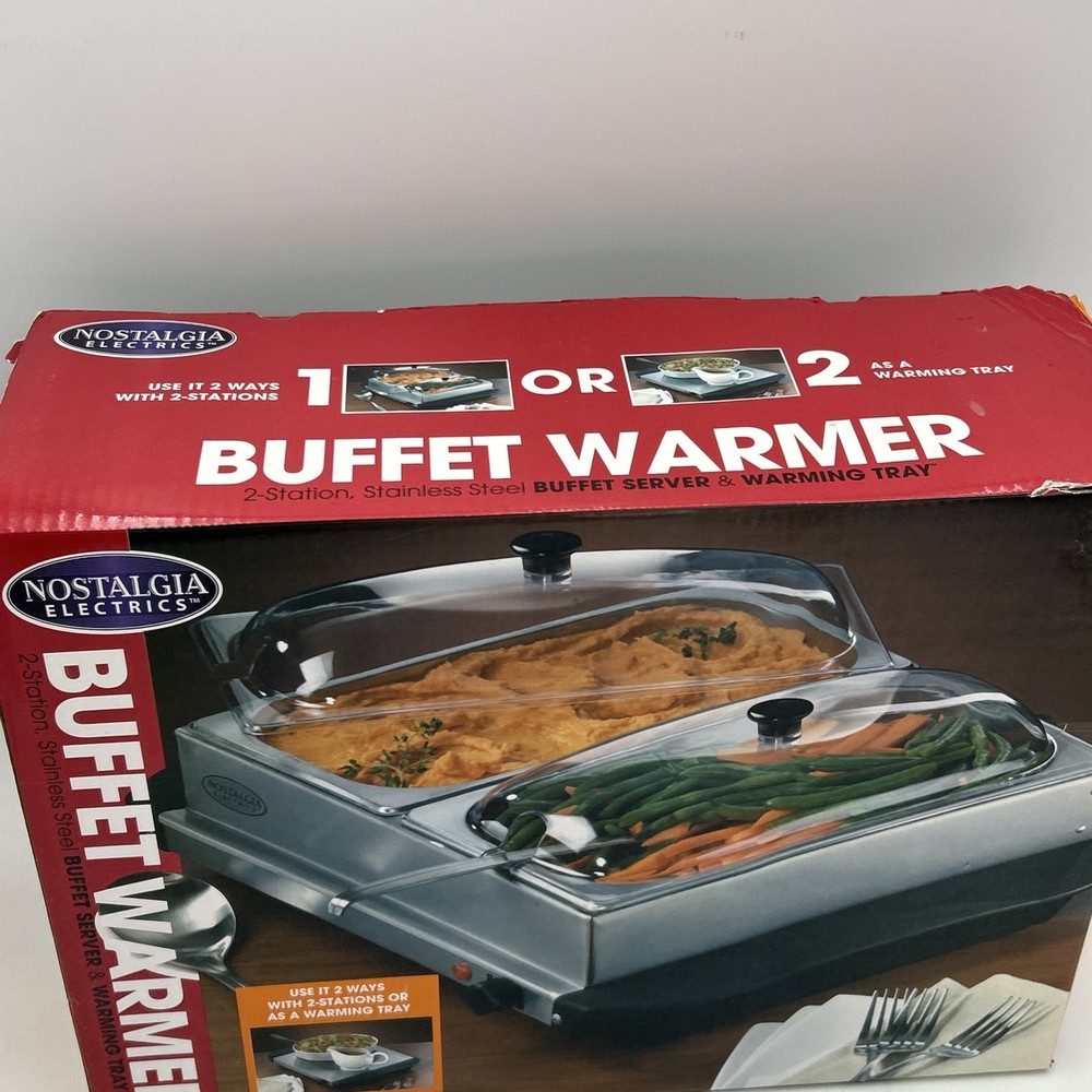 NOSTALGIA ELECTRIC 2-Station Stainless Buffet Server & Warming Tray BCD-222