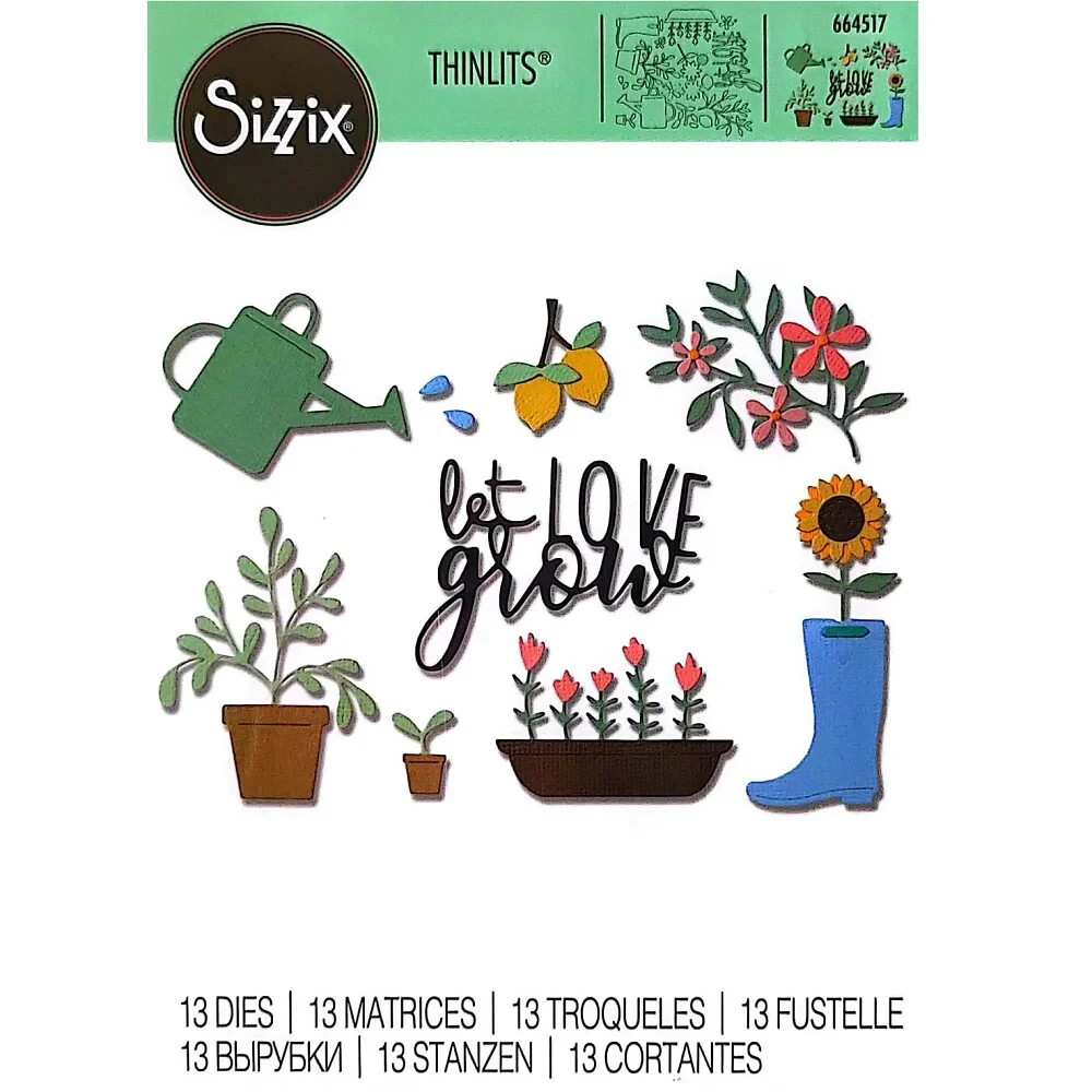 Sizzix Thinlits Let Love Grow Cutting Dies Garden Flowers Spring 664517 NEW