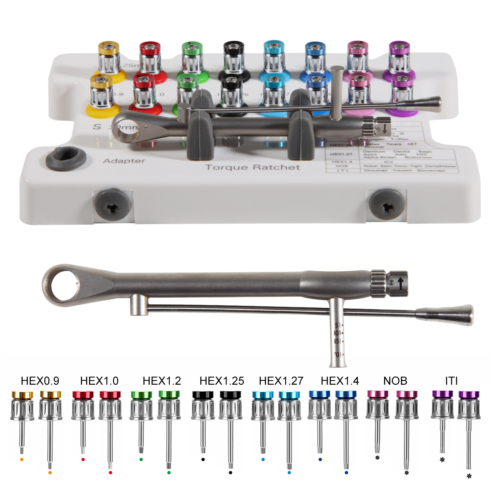 Llave dinamométrica carraca pilar implante dental 15-70 Ncm kit destornilladores