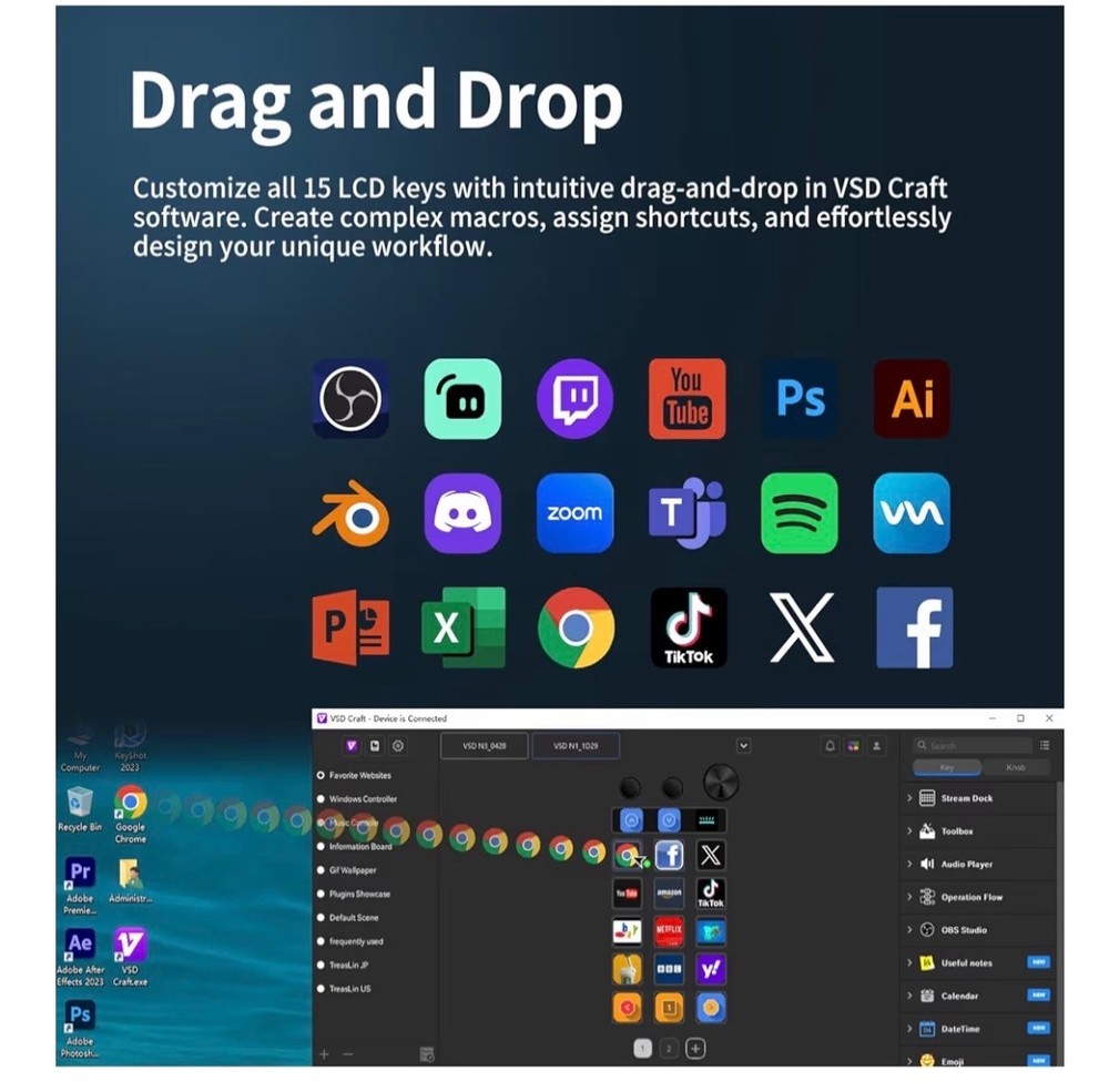 Stream Controller Deck with 18 Customizable Macro Keys to Trigger Actions in OBS