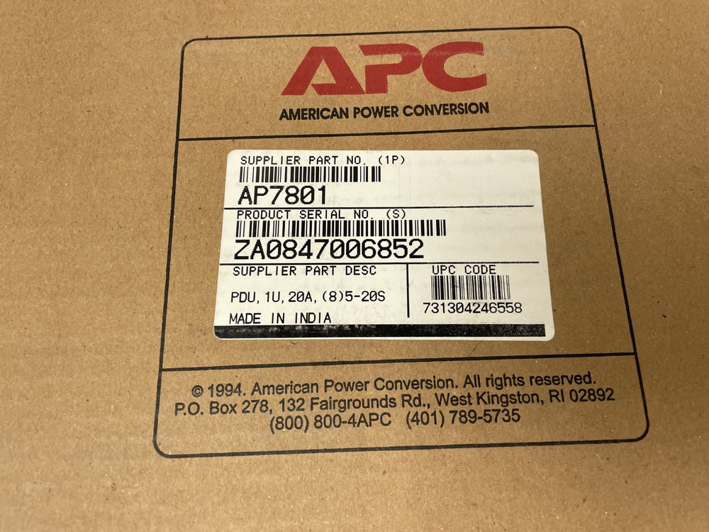 APC AP7801 Black Basic Rack PDU 8 Outlet 100/120V 16A Open box