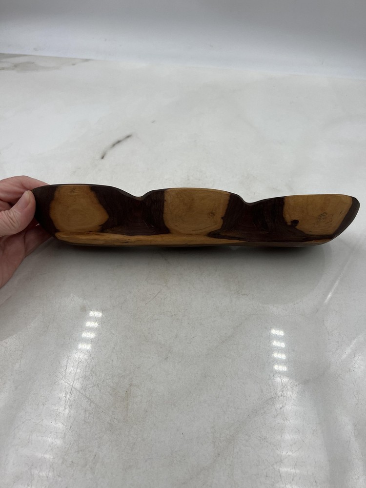 Handmade Solid Wood 3 Section Serving Tray Snack Dish Bowl Rustic Decor 12" Long