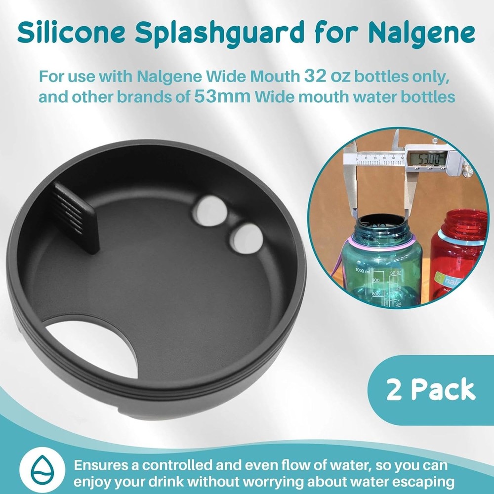 2-Pack Silicone Splashguard for Nalgene, Obsidian Black 2 Pack