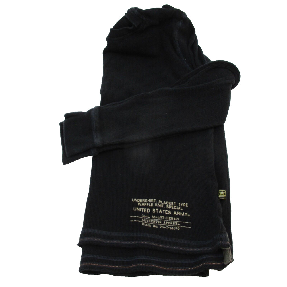 US. MILITARY ISSUE Black Undershirt Placket Typ WAFFLE KNIT SPECIAL SHIRT MEDIUM