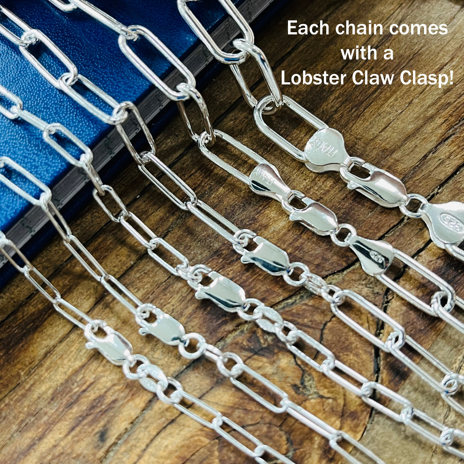 Real Solid 925 Sterling Silver Paper clip Chain Paperclip Necklace Made in Italy