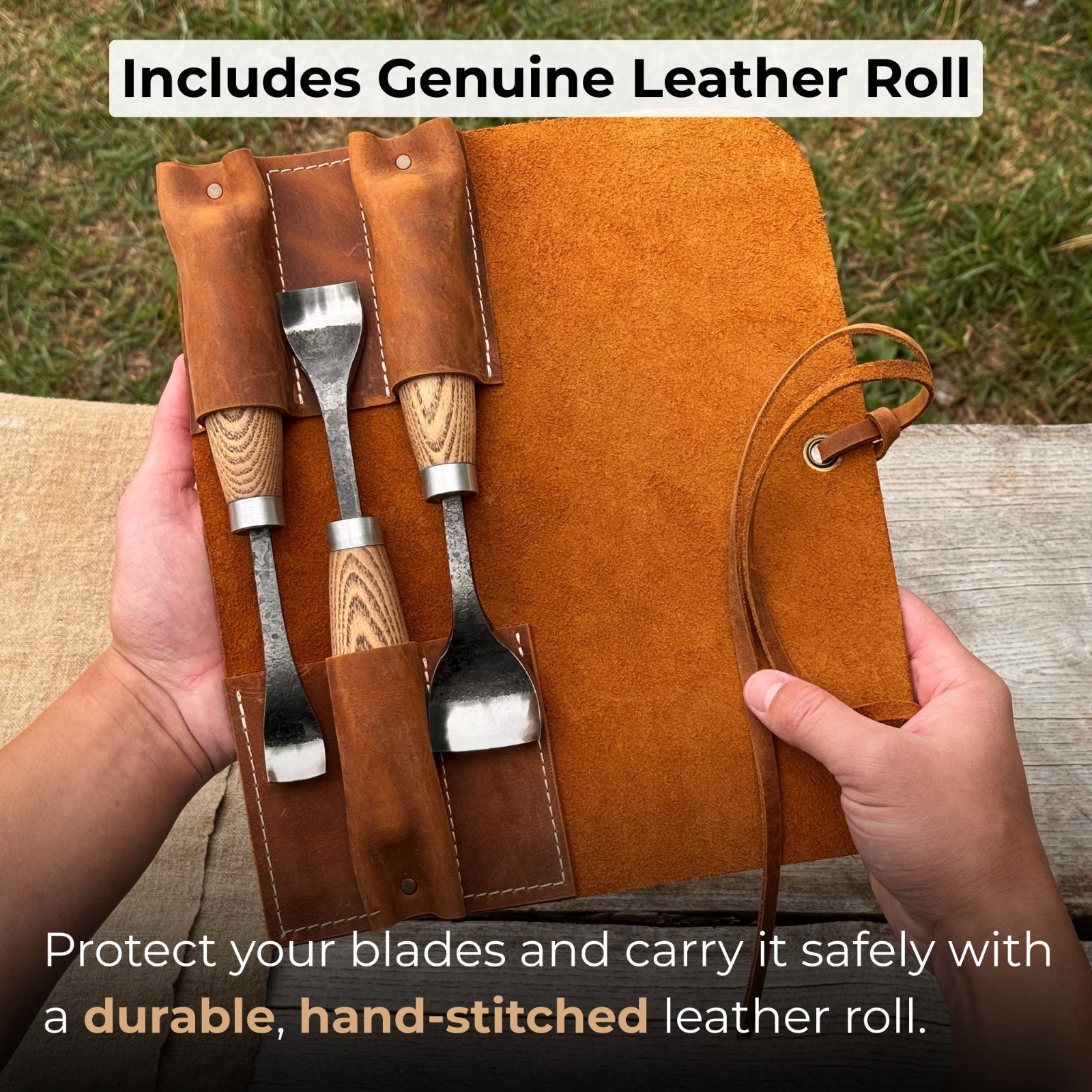 Set of 3 - 0.8, 1.2, 1.6'' Spoon Carving Gouges Hand-Forged Tool Bowls, Kuksas