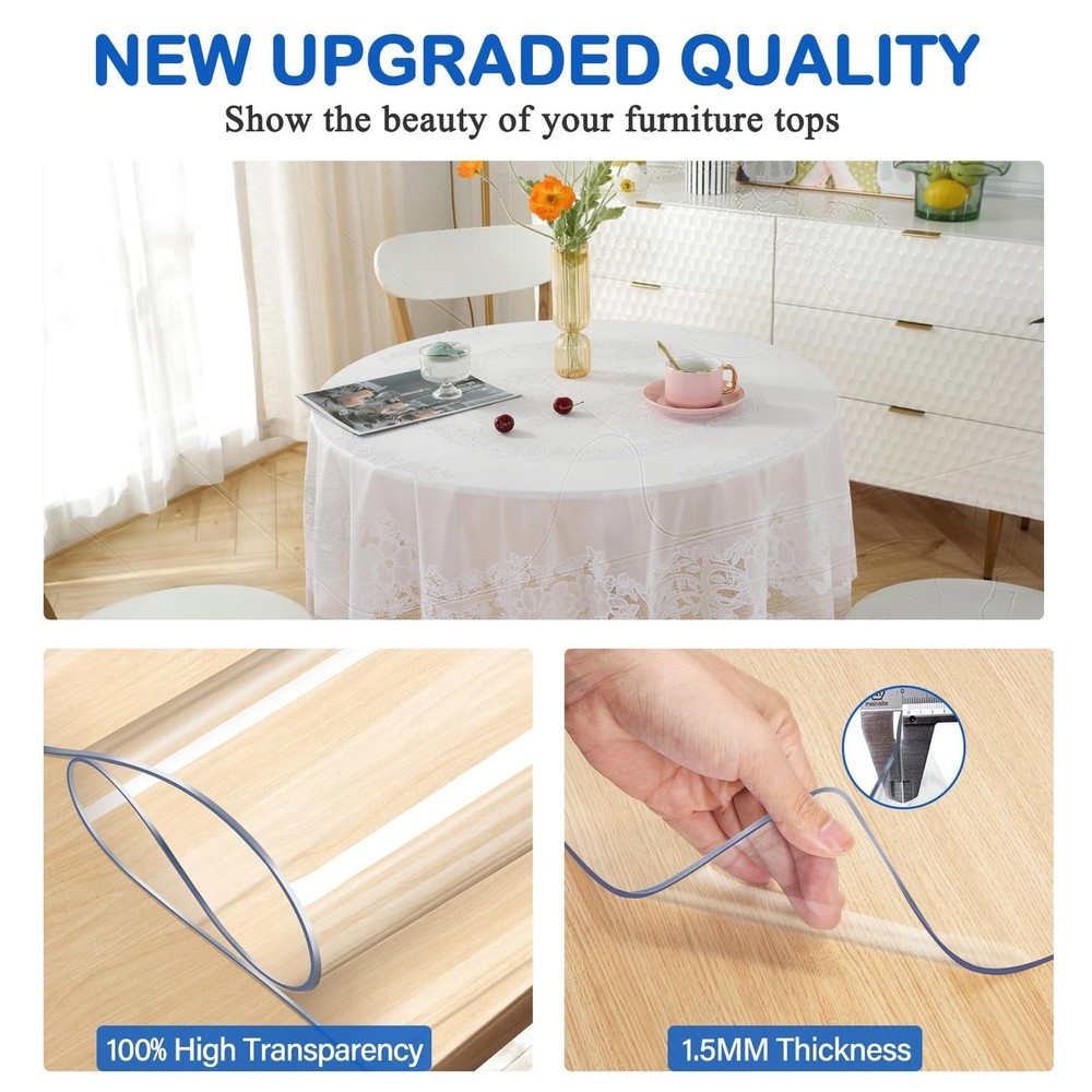 48 Inch Diameter Round Crystal Clear PVC Table Top Protector Plastic Tableclo...