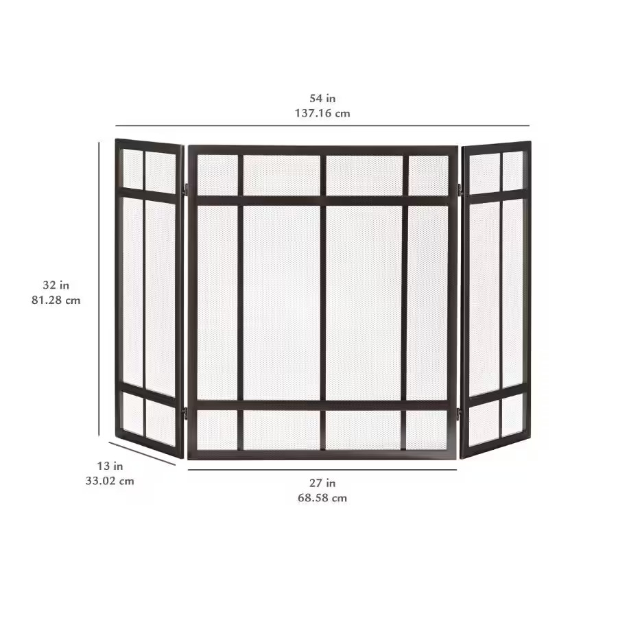 Mission Style 3-Panel Fireplace Screen