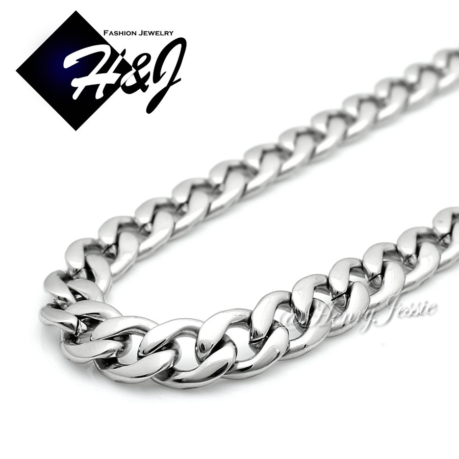 18"-40"MEN Stainless Steel 4/5/6/7/8.5/9.5/12mm Silver Cuban Curb Chain Necklace