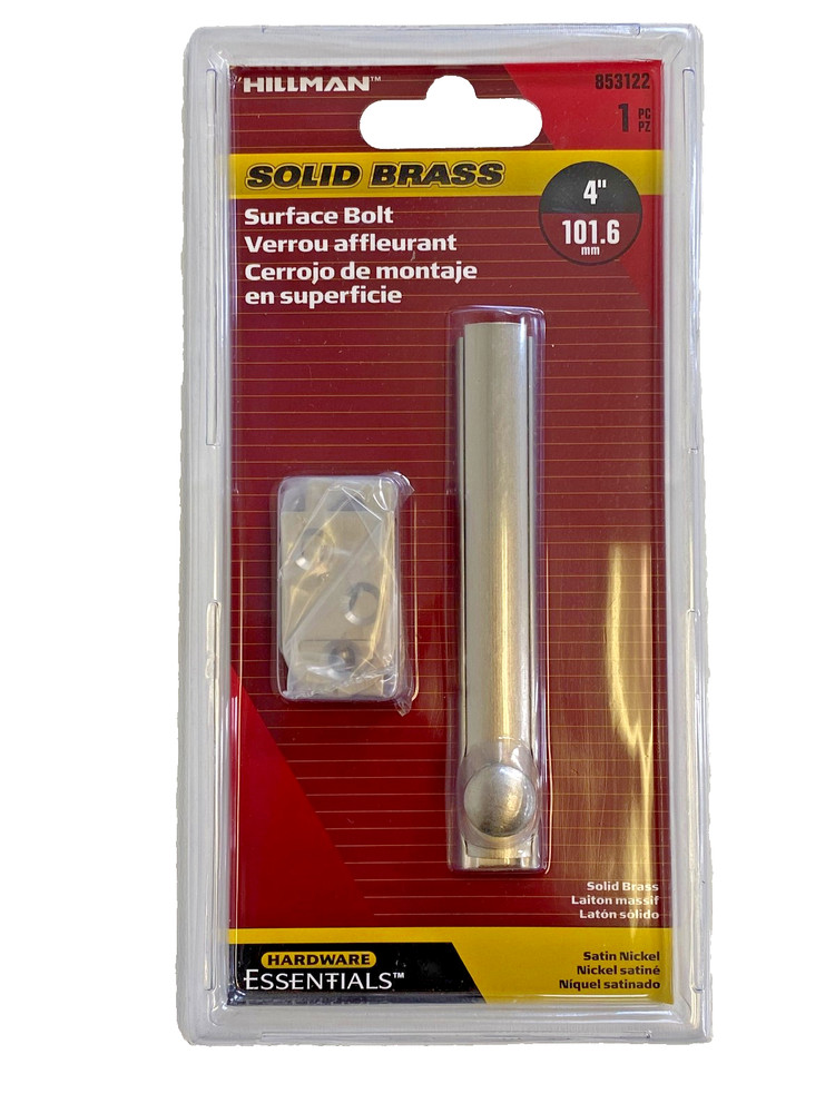 Hillman Solid Brass Surface Bolt 853122 SatinNickel Hardware Essentials Security