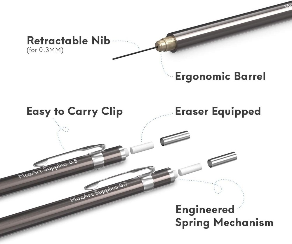 Comprehensive 4-Sized Mechanical Pencil Set with Case - Ideal for Art & Drafting