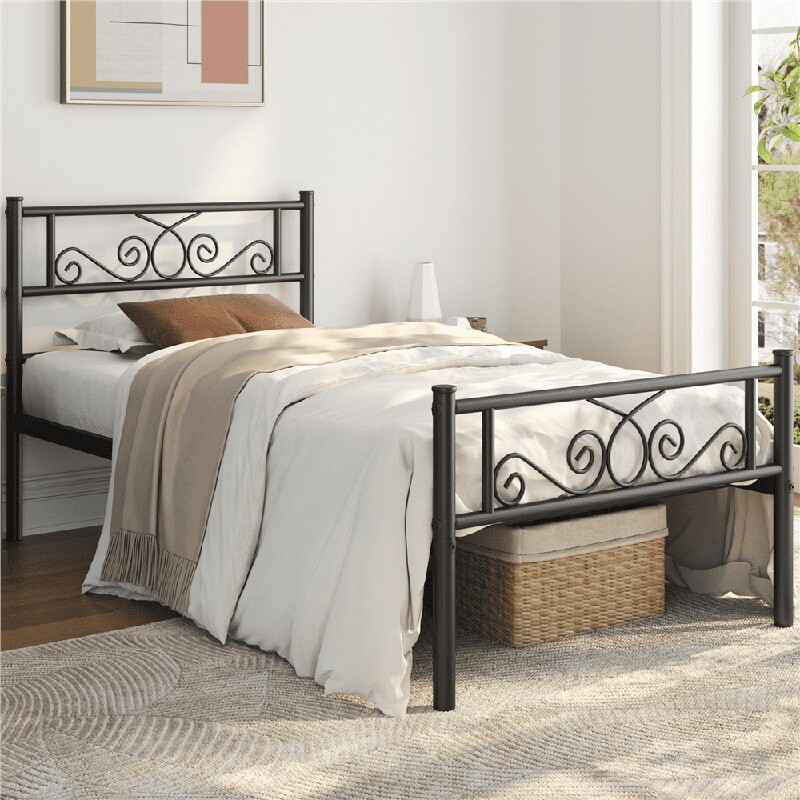 Modern Metal Platform Bed Frame Twin Size W/ Under Bed Storage & Sturdy Support