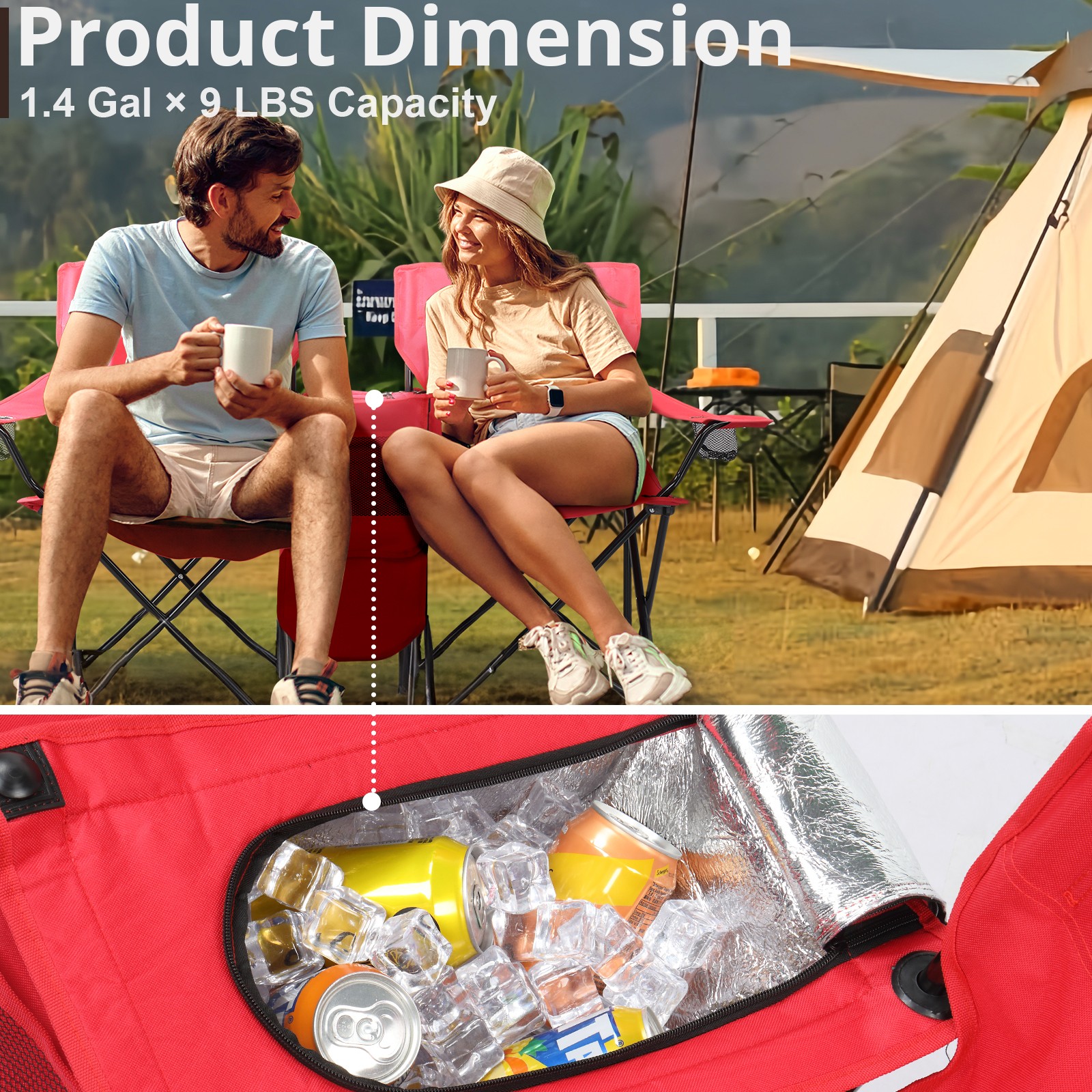 Folding Camping Outdoor Picnic Double Chair with Umbrella Table Cooler Beach New