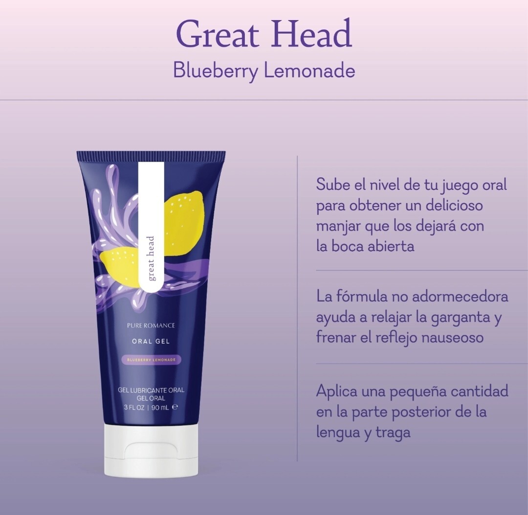 Pure Romance- GREAT HEAD- Oral Gel- Blueberry Lemonade- Relax Gag Reflex