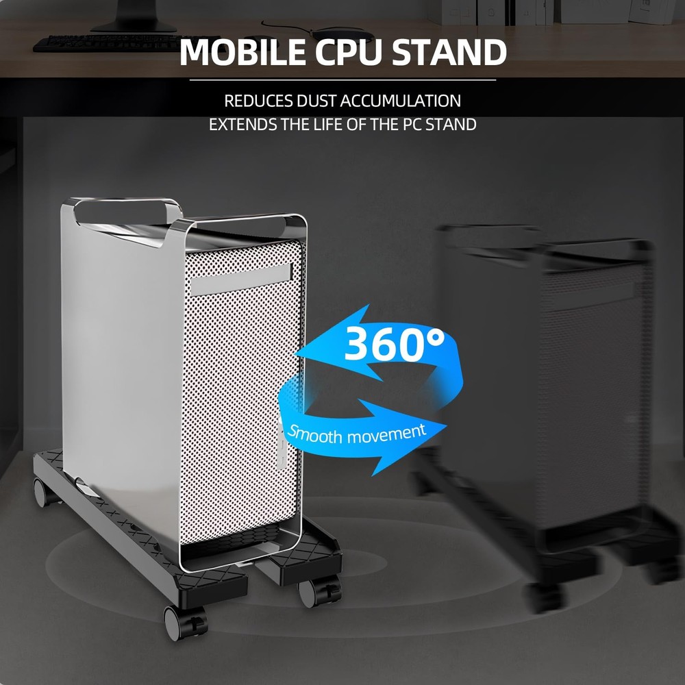 Hovadova Adjustable Mobile CPU Stand, Ventilated Computer Tower Large Black