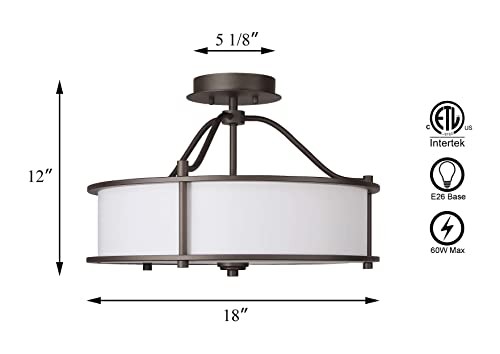 Semi Flush Mount Ceiling Light 18 Inch 3 Light Close to Ceiling Dark Bronze