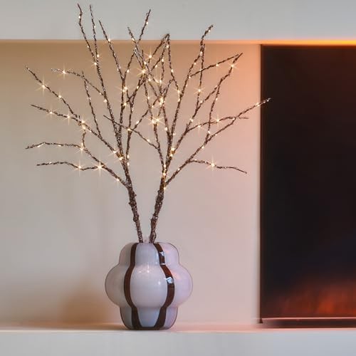 Lighted Branches with Ice Timer 100 LED 32IN, Artificial Tree Branch Brown
