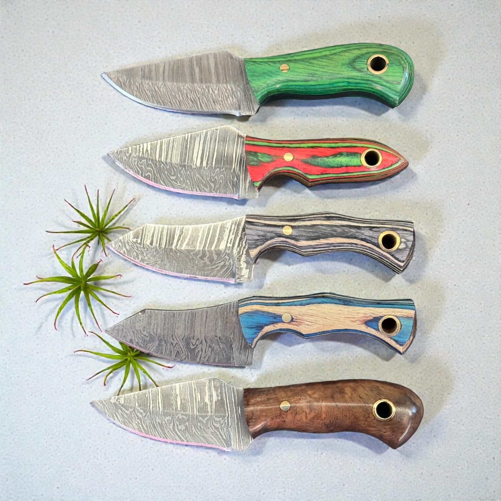 Hunting Knives | Lot of 10 | Damascus Steel | Pakka Wood Handle | D1211