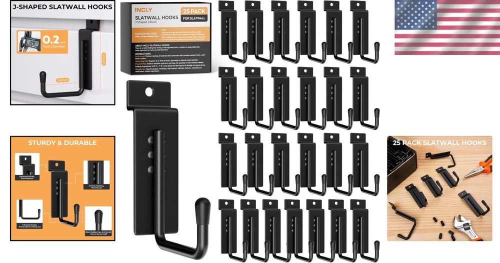 Versatile J-Shaped Slatwall Hooks - 25 Pack for Easy Installation & Maximum Load