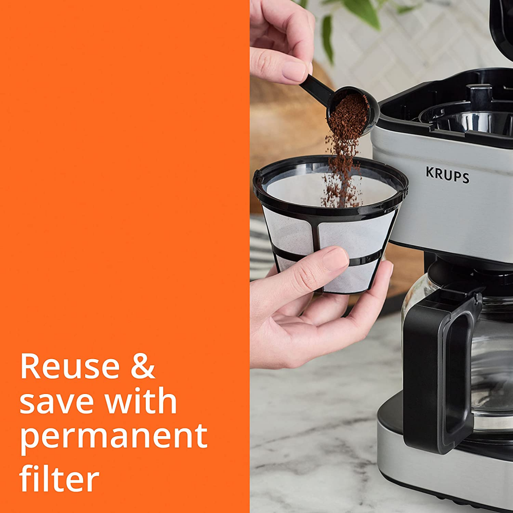 KRUPS Simply Brew Compact Filter Drip Coffee Maker, 5-Cup, 5-cup, Silver