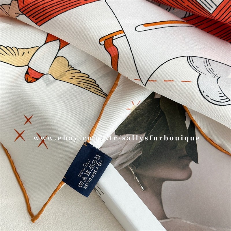 Sallys 100% Twill Silk Large Wrap Scarf Stole Boats Print Square Shawl 135cm