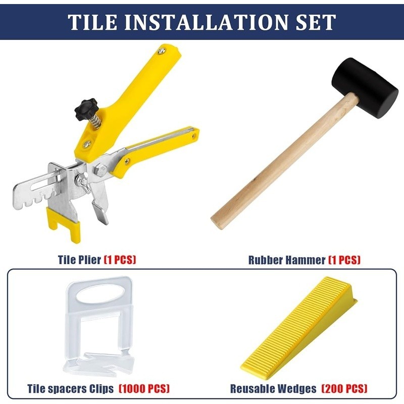 Tile Leveling System with Tile Plier and Rubber Mallet Tile Spacers Clips Wedges