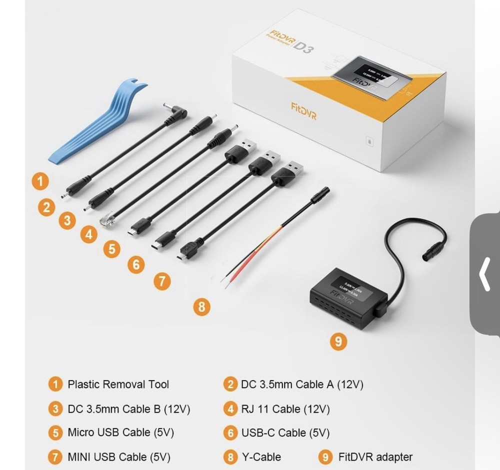 FitDVR Universal Dash Cam Power Adapter for All Car Models.